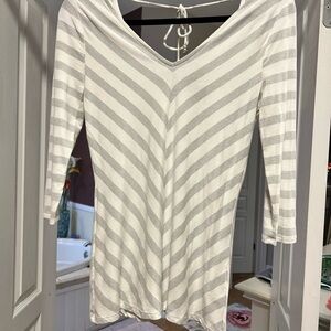 White House Black Market Gray and White Striped Long Sleeve Top
